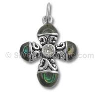 Sterling Silver Cross with Shell and Crystal
