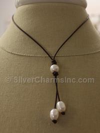 Pearl Lariat Leather Necklace