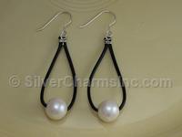 Leather Pearl Dangle Earrings