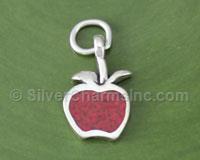 Silver Red Enamel Apple Charm