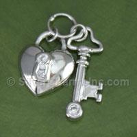 CZ Heart with Key Charm