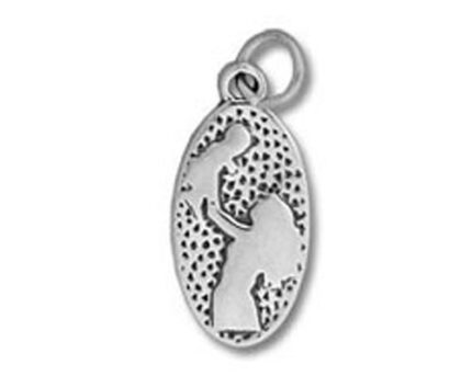Oval silver pendant with mother and child