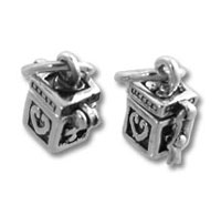 Mini sterling silver prayer box necklace with heart and crosses that opens to hold a small prayer or scripture.