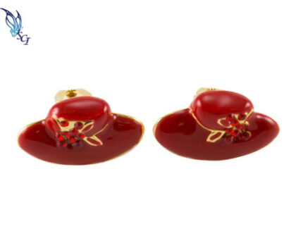 Pair of red hat-shaped enamel cufflinks