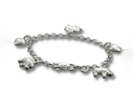 Silver charm bracelet with animal and heart charms