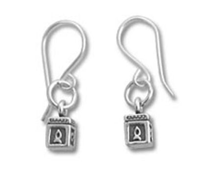 Pair of silver cube charm dangle earrings