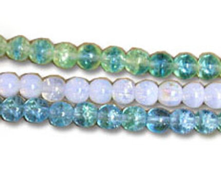 Three strands of green, white, blue beads