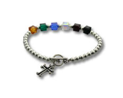 Silver beaded bracelet with cross charm