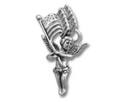 Silver angel charm holding American flag