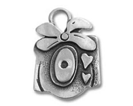 Silver bell pendant with bow and hearts
