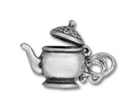 Small silver teapot charm with open lid