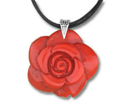 Red rose pendant necklace on black cord