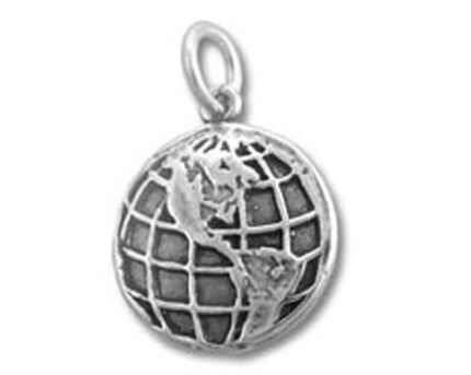 Silver globe pendant showing the Americas