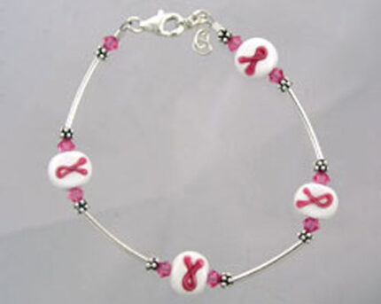 Pink ribbon breast cancer awareness bead bracelet