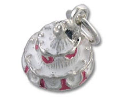 Silver tiered cake charm with red accents