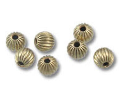Antique brass ribbed round jewelry beads