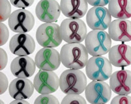 White beads with colorful awareness ribbons