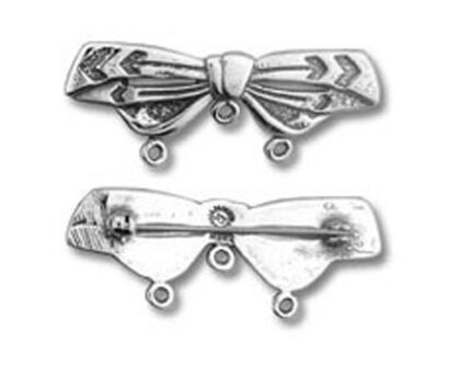 Silver bow brooch connectors, front and back
