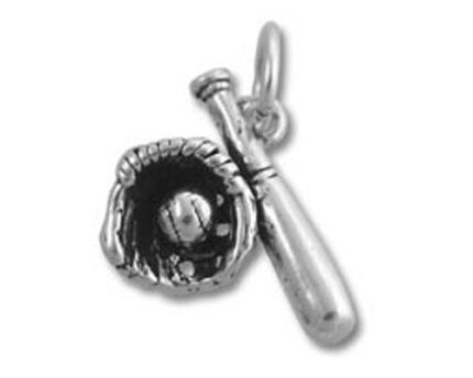 Silver baseball glove and bat charm