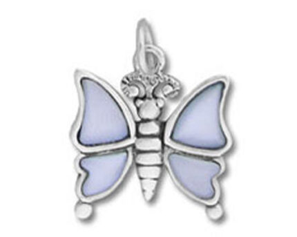 Silver butterfly pendant with pale lavender enamel