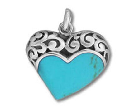 Turquoise heart pendant with silver filigree