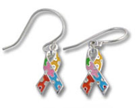 Colorful puzzle-piece awareness ribbon dangle earrings