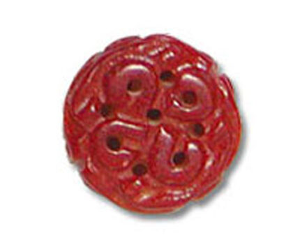 red carved round button with floral motif