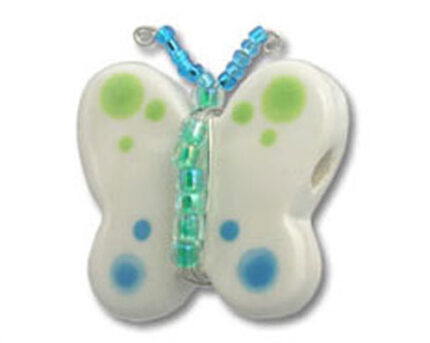 White butterfly pendant with blue and green spots