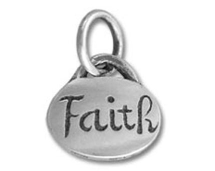 Silver round charm engraved "Faith