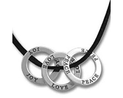 Interlocking 'Joy Love Peace' necklace on black cord