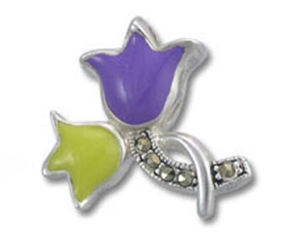 Purple and yellow tulip brooch with rhinestone stem