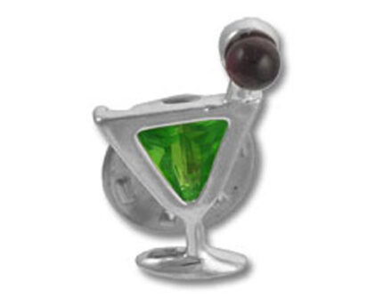 Silver martini glass charm with green gem