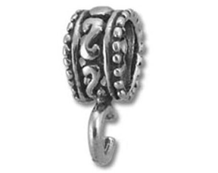 Ornate decorative silver charm bead with hook