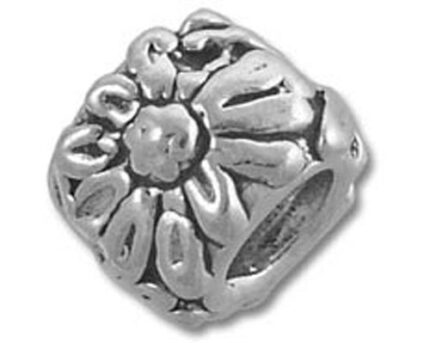 Silver flower charm bead with carved petals