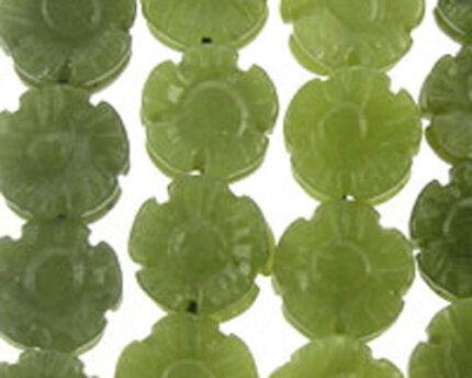 Green carved jade flower bead strands