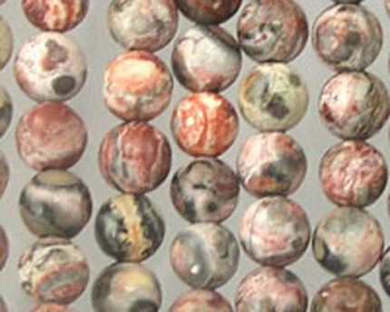 Polished round gemstone beads, pink and gray
