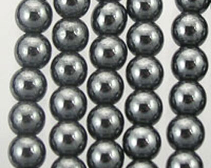 Strands of glossy metallic gray round beads