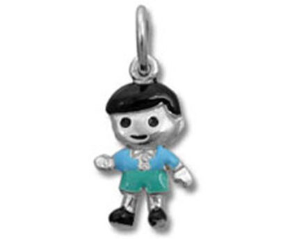 Silver boy charm pendant with blue shirt