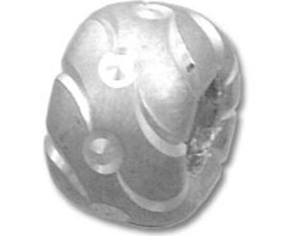 Decorative glass bead with white swirl patterns