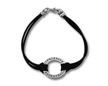Black cord bracelet with silver basketball ring