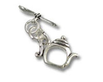 Silver teapot charm with toggle clasp