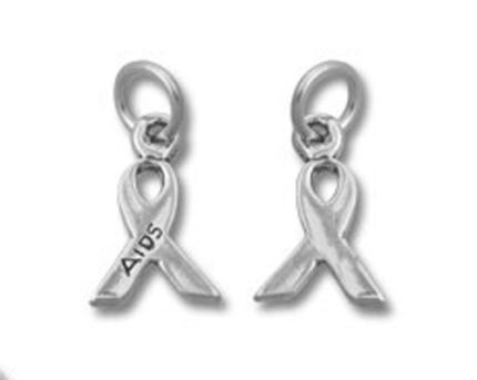 Pair of silver AIDS awareness ribbon charms