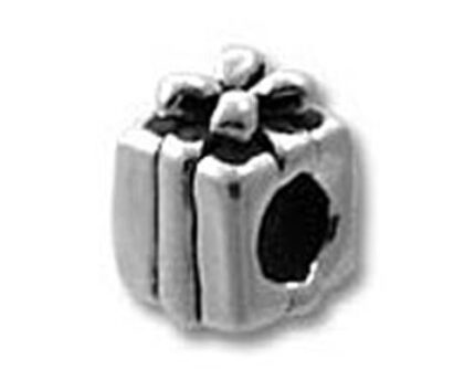 Silver present charm bead with bow
