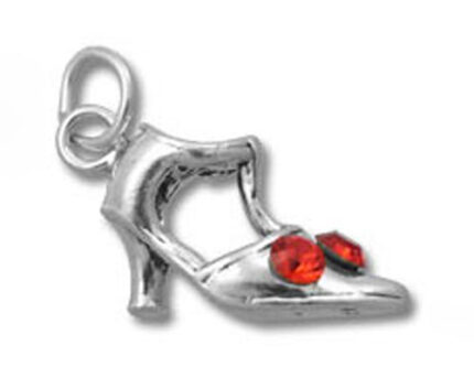 Silver high-heel shoe charm with red gems