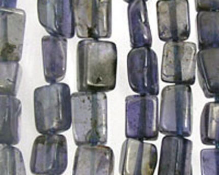 Strands of rectangular blue-purple gemstone beads