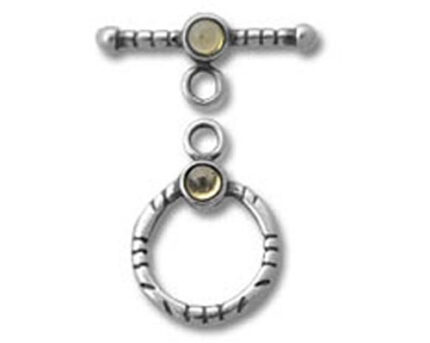 Silver toggle clasp with round gold accents