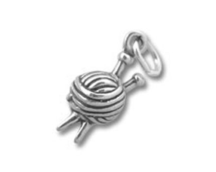 Silver ball of yarn charm with knitting needles