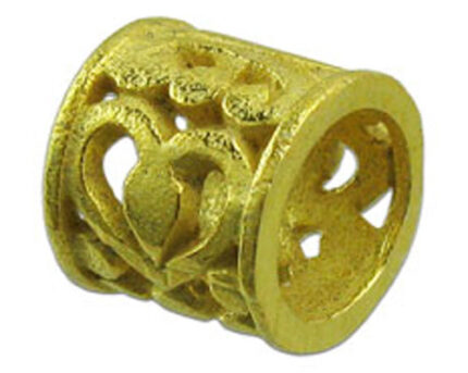 Gold filigree barrel bead with heart cutouts
