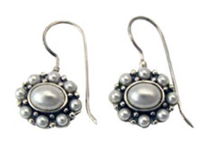 Vintage silver pearl cluster dangle earrings