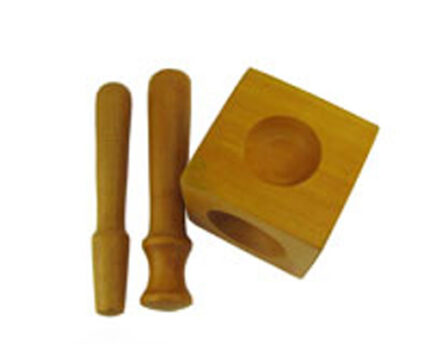 Wooden mortar and pestle set with two pestles